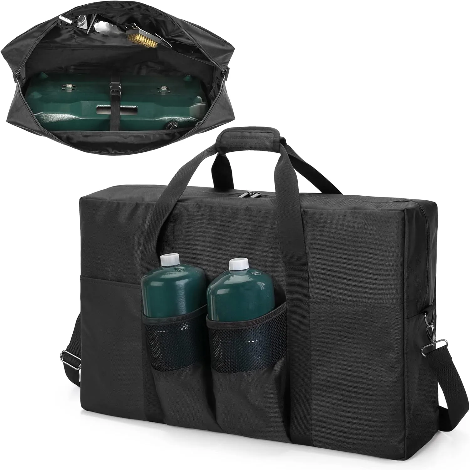 samdew Camp Stove Carry Case, Camping Stove Storage Bag Compatible with Coleman 2-Burner Gas Stove, Portable Carrying Cover Compatible with Camp Chef Everest Stove, with Grill Tools Pockets, Bag Only