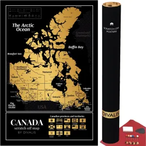 Scratch off Map of Canada - Large Scratchable Canada Map Poster - Detailed 24x16 Poster with Provinces - National Parks Poster for traveling