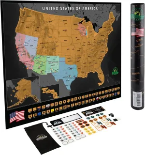 Scratch Off Map of The United States – US Scratch Off Travel Map with 50 State Flags and Landmarks – Map to Track States Visited, Full Accessories Set Included, Gift for Travelers, by Earthabitats
