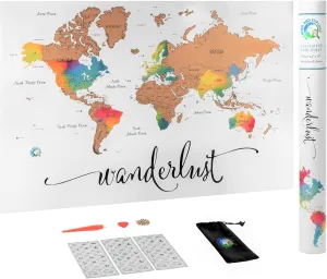 Scratch Off Map of The World | Deluxe Watercolor Wanderlust Edition | XL Size 36"x 24" | Easy to Frame | Beautiful Wall Art | Perfect Travel Gift | Includes Scratch Off Tools