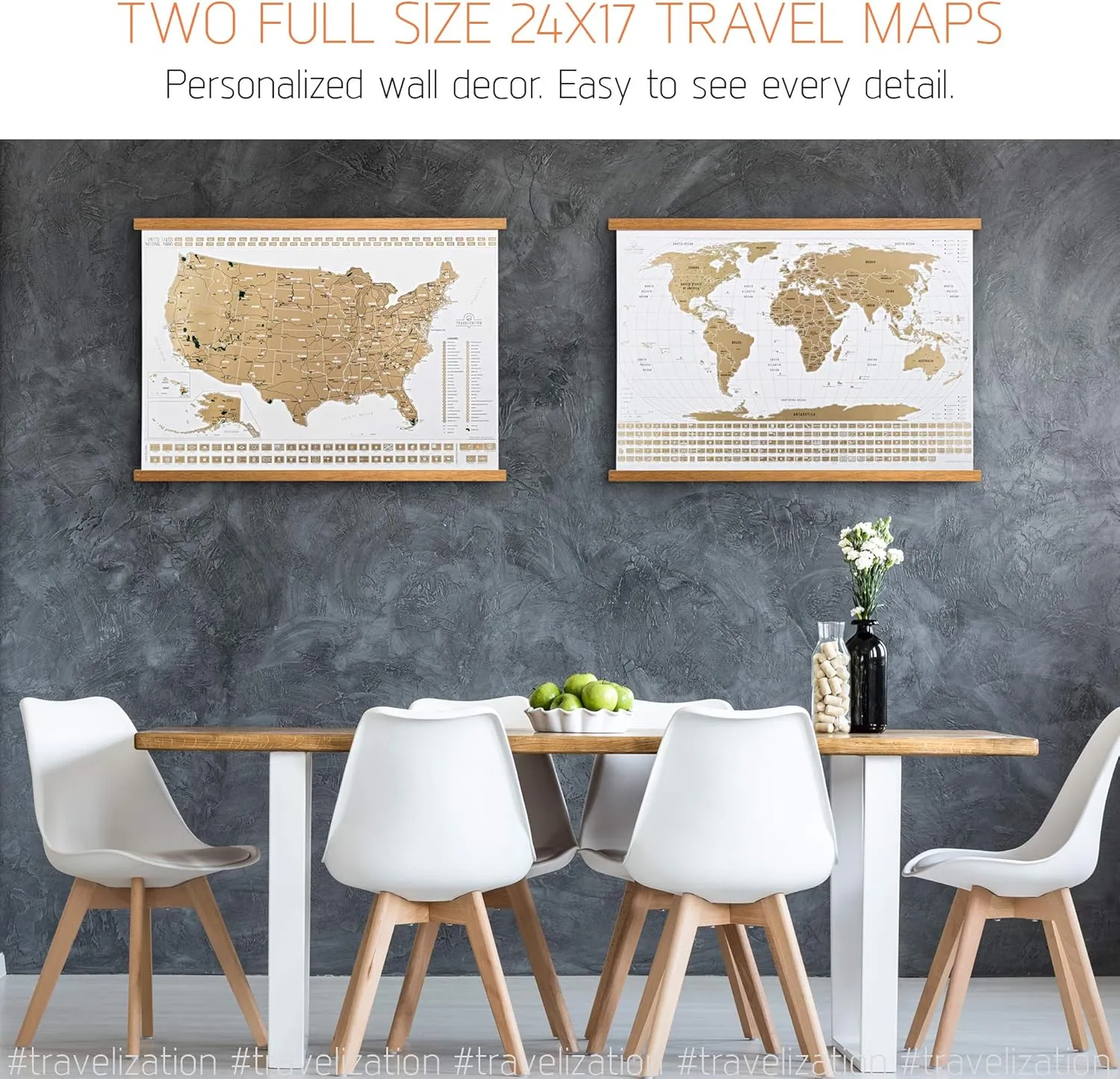 Scratch Off Travel Map World & United States National Parks 2 in 1 - Large 24x17 Quality Laminated Poster Paper - World & USA Wall Posters w/Flags, Art Coloring Pages & Scratch Tool - Traveler Gift