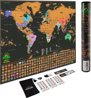 Scratch Off World Map Poster – Deluxe Travel Map, Scratch Off Map of The World with US States and Country Flags, Tracks Where You Have Been, Full Accessories Set, Gift for Travelers, by Earthabitats
