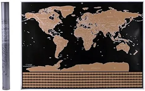 Scratch Off World Map Poster - Travel Map with US States and Country Flags, Tracks Your Adventures. Scratcher Included, for Travelers,