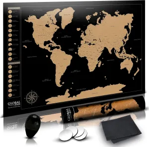 Scratch-Off World Map with US States-Track Travel Routes, Iconic Landmarks and World Wonders -Thick, Laminated Large Poster for Wall (24"x36") - Includes Scratch Tool and Cleaning Cloth