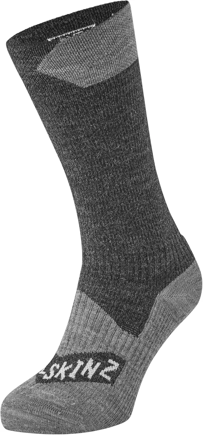 SEALSKINZ Unisex Waterproof All Weather Mid Length Sock, Black/Grey Marl, Small