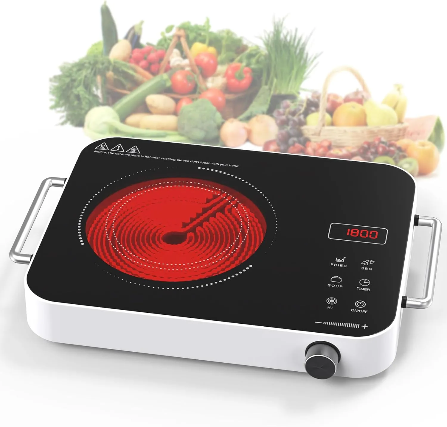 Single Burner Electric Cooktop,1800W 110V Electric Stove Top with Knob Control, Portable Cooktop with 2 Handle,single burner electric stove with Double Ring Heating, 4 hours Timer