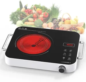 Single Burner Electric Cooktop,1800W 110V Electric Stove Top with Knob Control, Portable Cooktop with 2 Handle,single burner electric stove with Double Ring Heating, 4 hours Timer