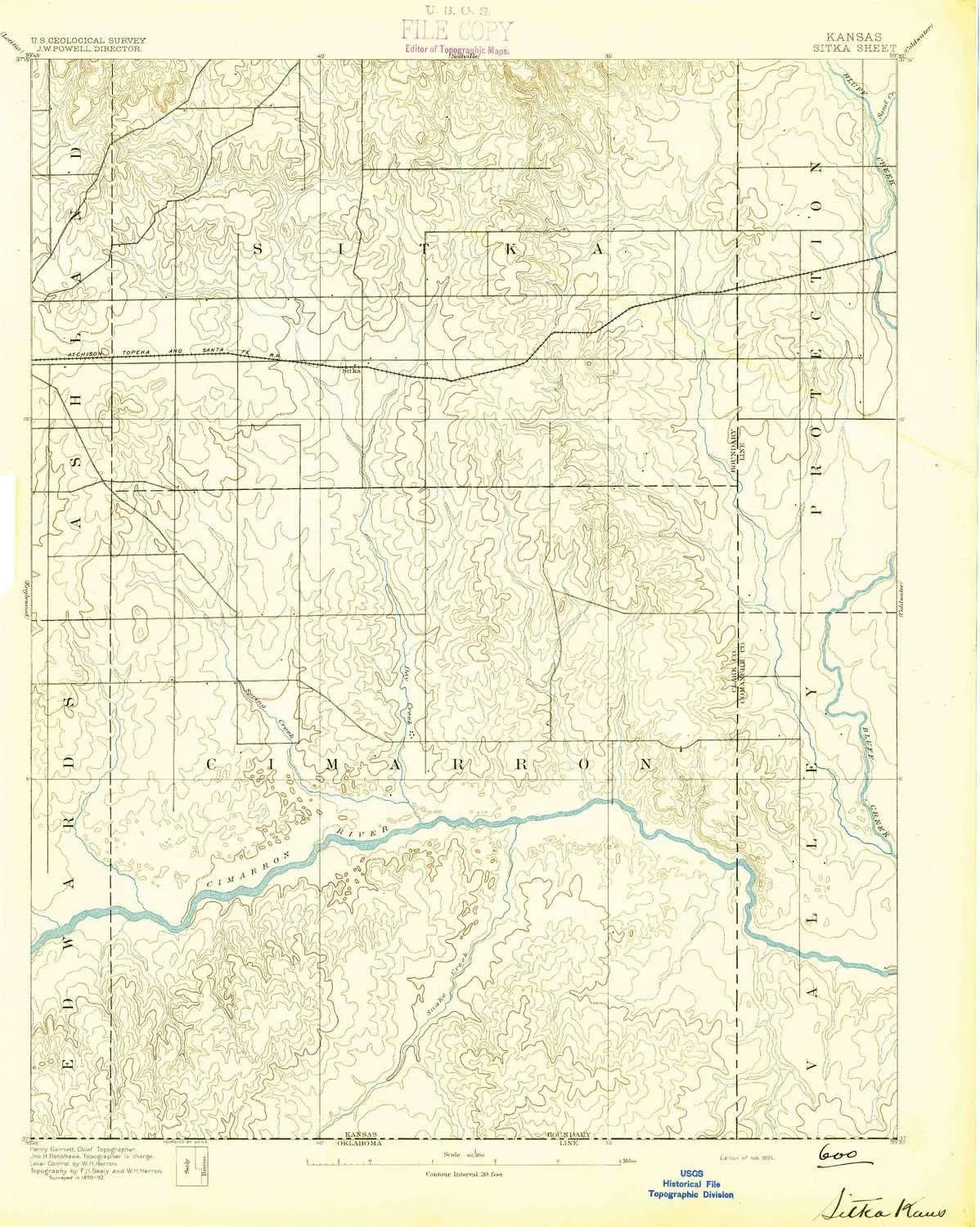 Sitka KS topo map, 1:62500 Scale, 15 X 15 Minute, Historical, 1894, 19.86 x 15.86 in