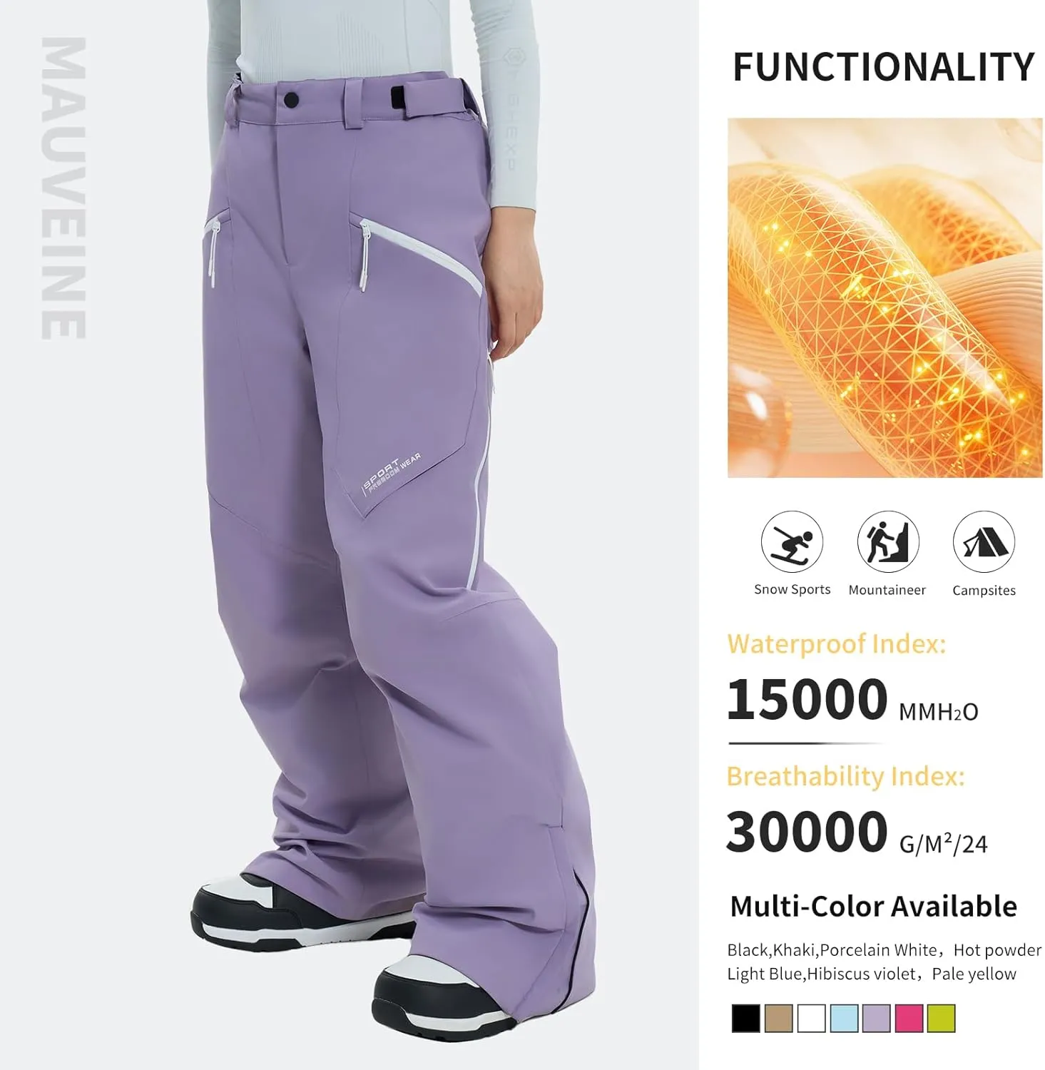Ski Pants Snow Snowboard Pants Waterproof Insulated Baggy Windproof Hiking Winter Warm for Men Women