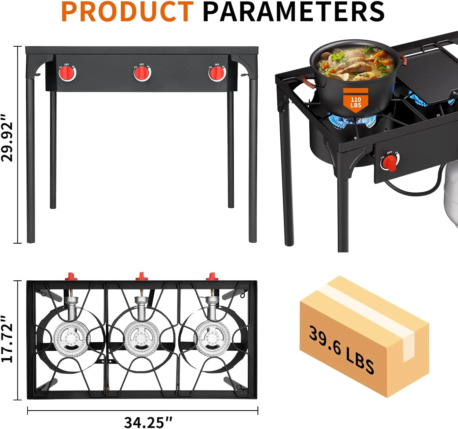 SKOK High Pressure 1/2/3 Burners Propane Camping Stove, Propane Burners for Outdoor Cooking