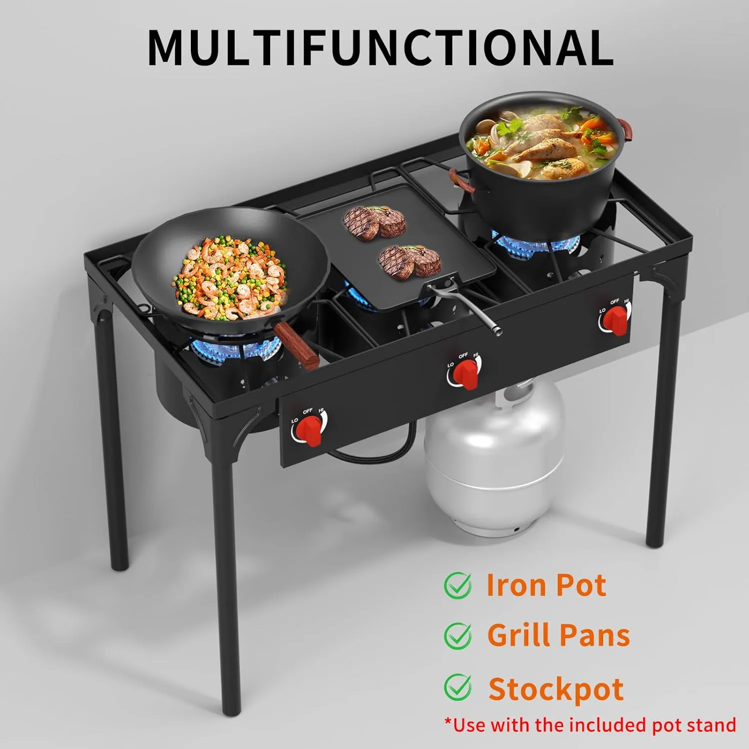 SKOK High Pressure 1/2/3 Burners Propane Camping Stove, Propane Burners for Outdoor Cooking