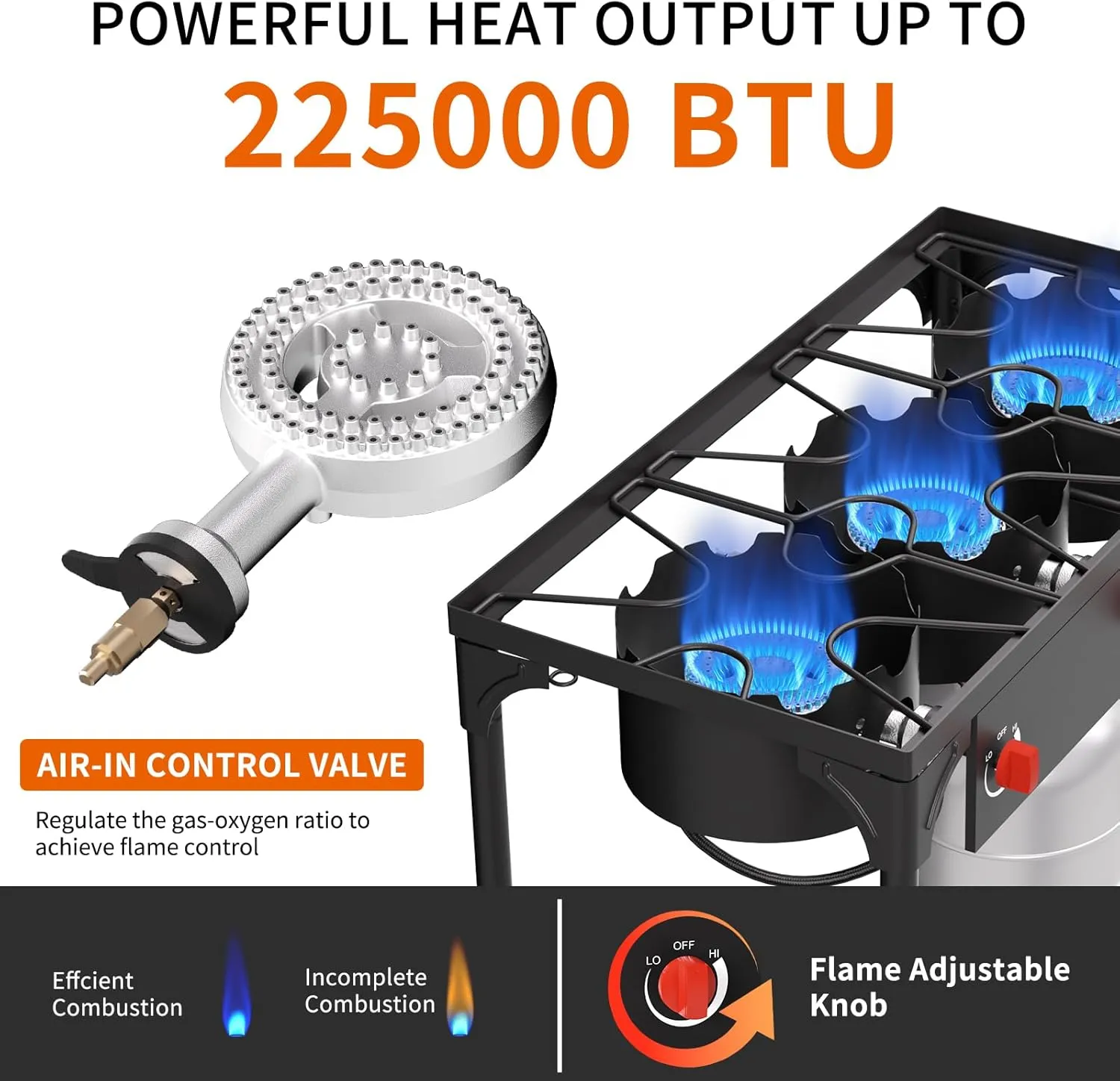 SKOK High Pressure 1/2/3 Burners Propane Camping Stove, Propane Burners for Outdoor Cooking