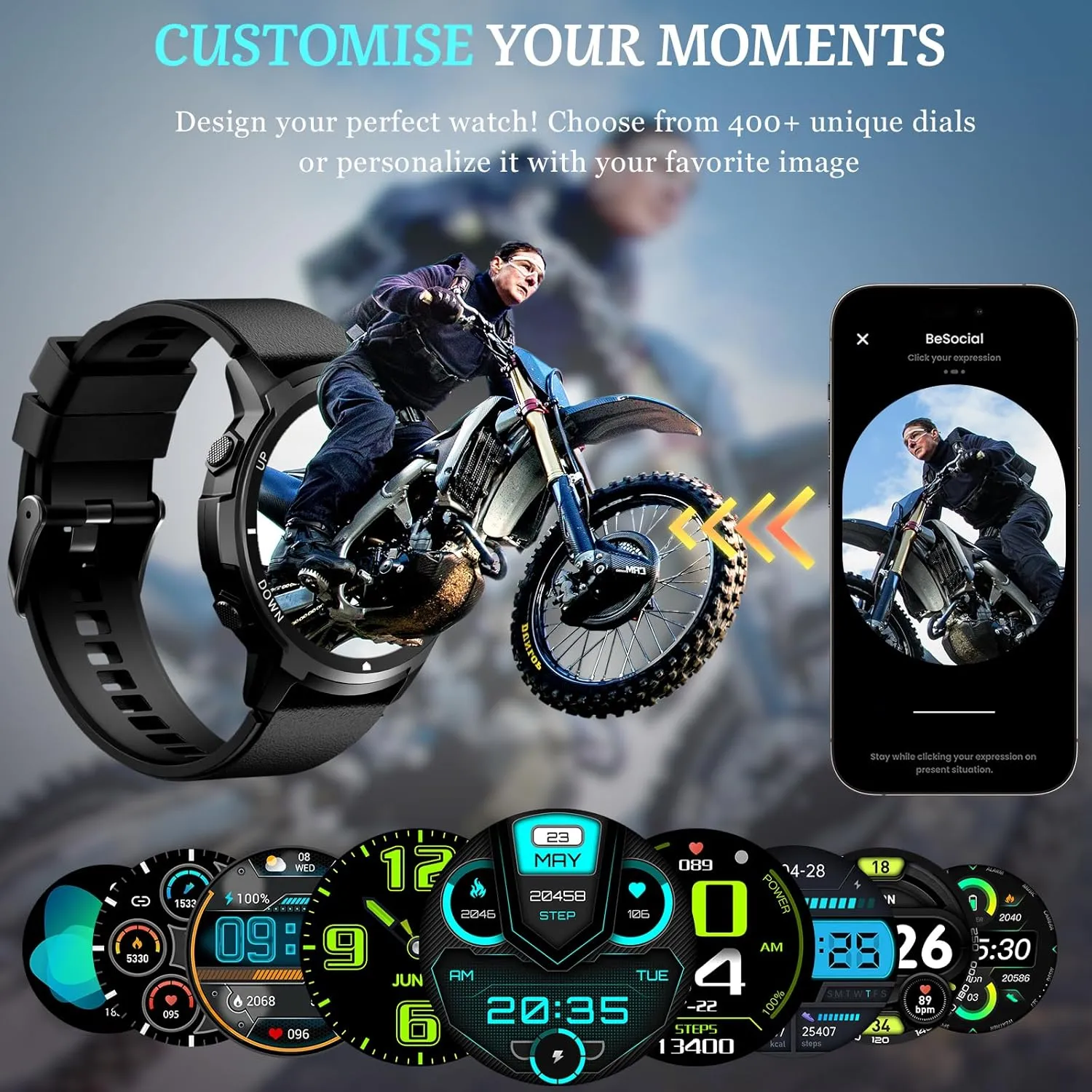 Smart Watch for Men- Bluetooth Call, 2025 Military Waterproof Fitness Sleep Tracker Watch with 110 Sports Modes, Smartwatch for Samsung Android iPhone iOS Compatible