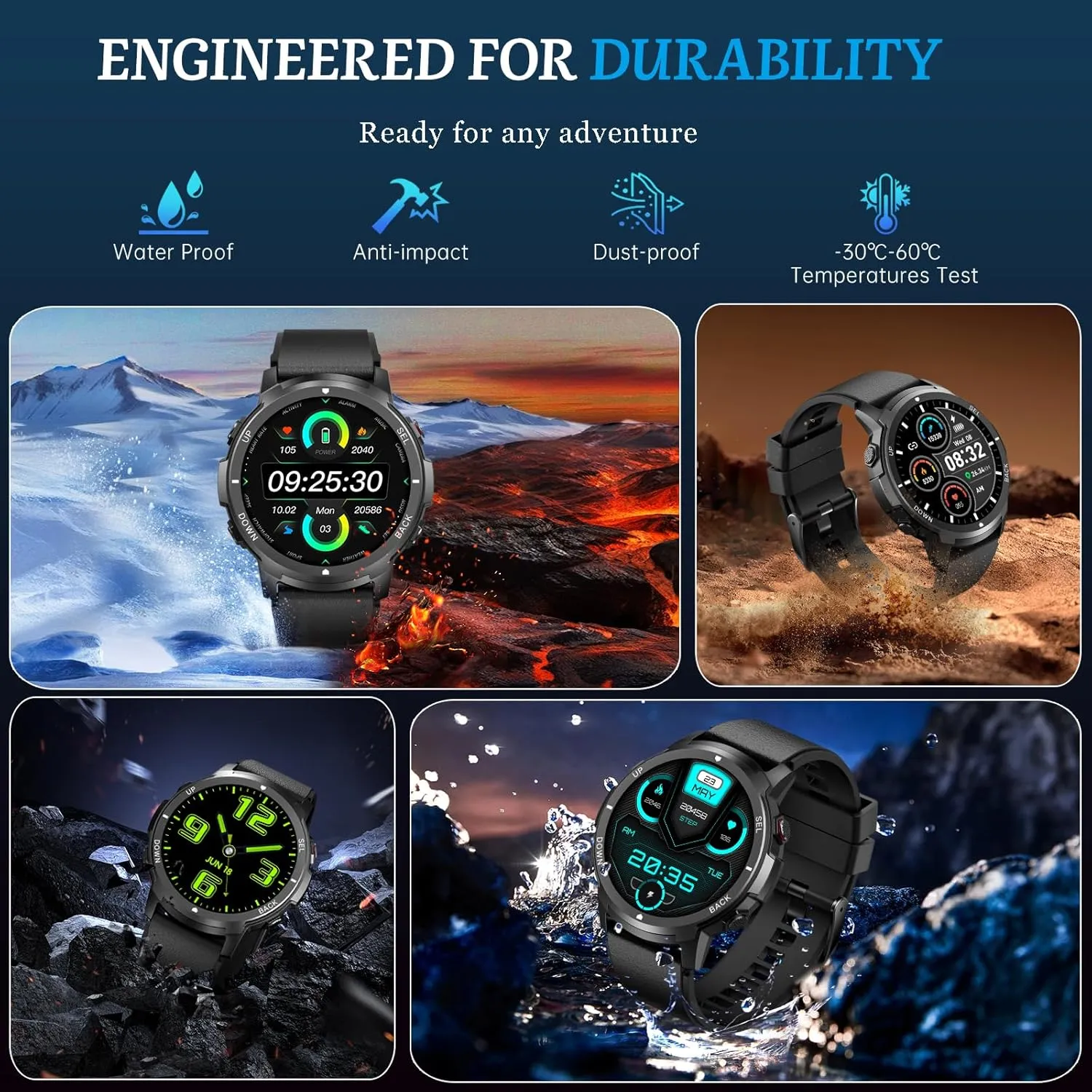 Smart Watch for Men- Bluetooth Call, 2025 Military Waterproof Fitness Sleep Tracker Watch with 110 Sports Modes, Smartwatch for Samsung Android iPhone iOS Compatible