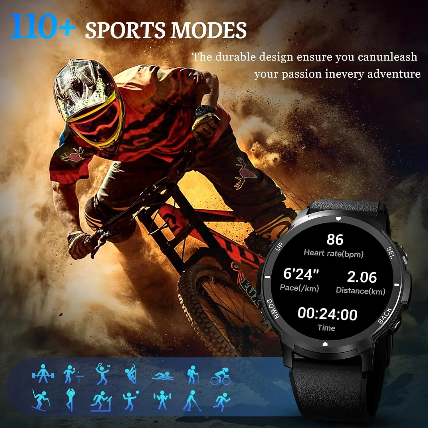 Smart Watch for Men- Bluetooth Call, 2025 Military Waterproof Fitness Sleep Tracker Watch with 110 Sports Modes, Smartwatch for Samsung Android iPhone iOS Compatible