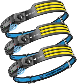 Smiling Shark LED Headlamps, 3*White Light The Brightest Head Lamp Rechargeable Motion Sensor Waterproof Headlight for Camping Hiking Outdoor, Head-Lamp-LED-Frontale-Light