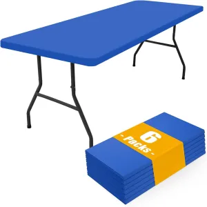 Smiry Rectangle Picnic Table Cloth 6 Pack, Waterproof Elastic Fitted Tablecloths for 6 Foot Tables, Washable Polyester Table Cover for Camping, Indoor and Outdoor (Blue, 30"x72")