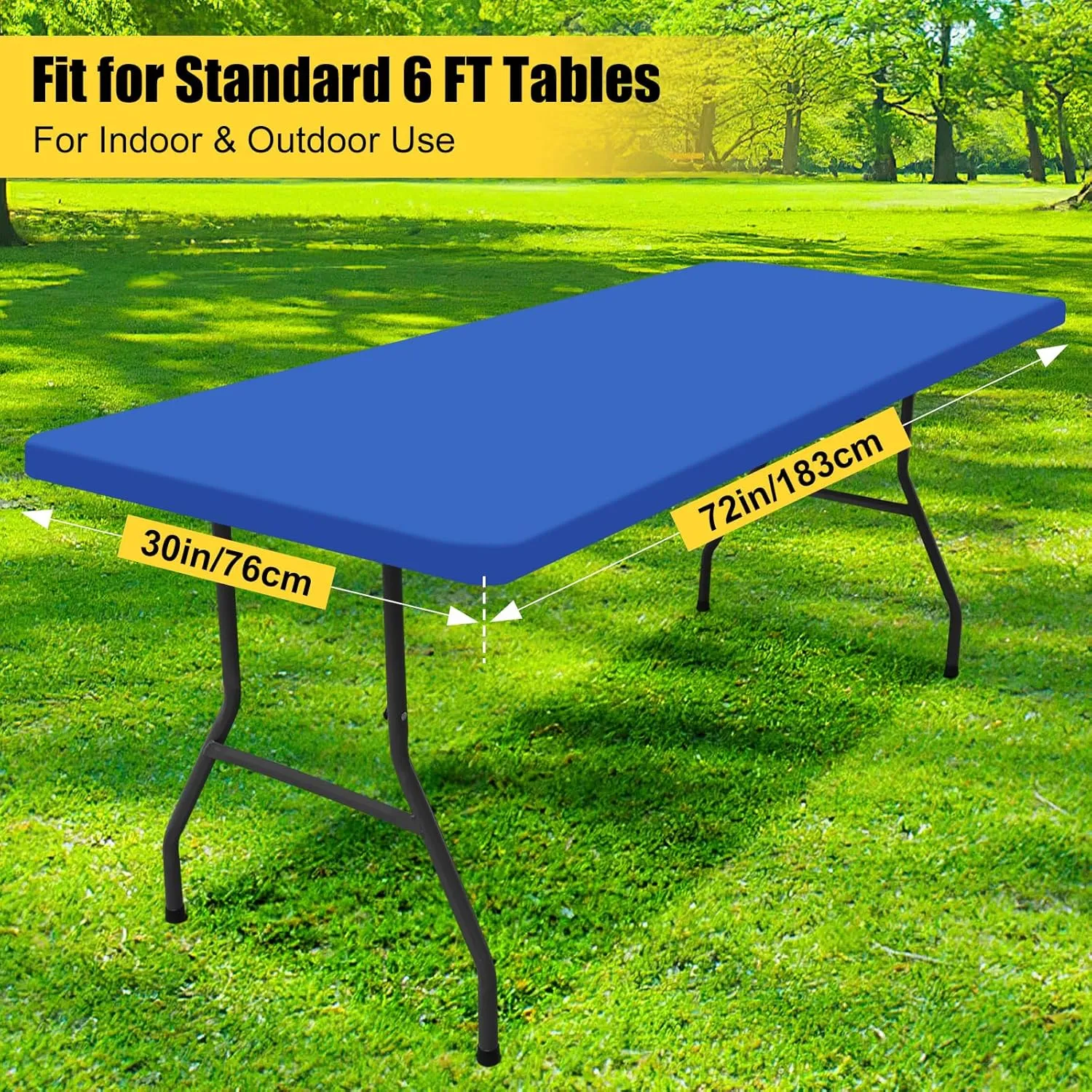 Smiry Rectangle Picnic Table Cloth 6 Pack, Waterproof Elastic Fitted Tablecloths for 6 Foot Tables, Washable Polyester Table Cover for Camping, Indoor and Outdoor (Blue, 30"x72")
