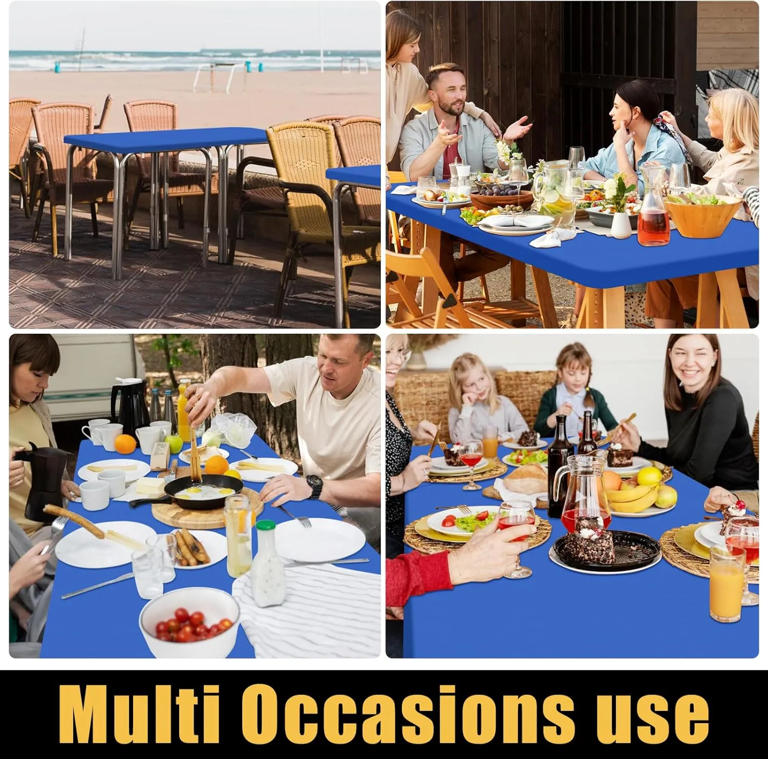 Smiry Rectangle Picnic Table Cloth 6 Pack, Waterproof Elastic Fitted Tablecloths for 6 Foot Tables, Washable Polyester Table Cover for Camping, Indoor and Outdoor (Blue, 30"x72")