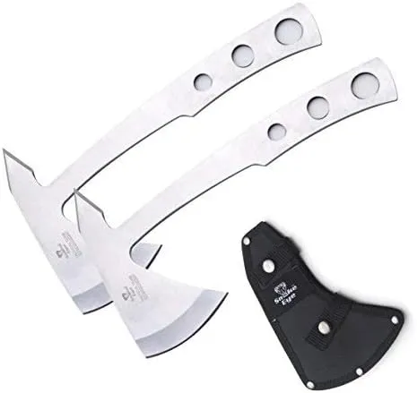 Snake Eye Tactical Tomahawk Throwing Knife, 9.5 Inch Overall Length, Stainless Steel Blade, with Nylon Sheath (Silver(Pair))