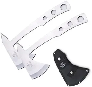 Snake Eye Tactical Tomahawk Throwing Knife, 9.5 Inch Overall Length, Stainless Steel Blade, with Nylon Sheath (Silver(Pair))