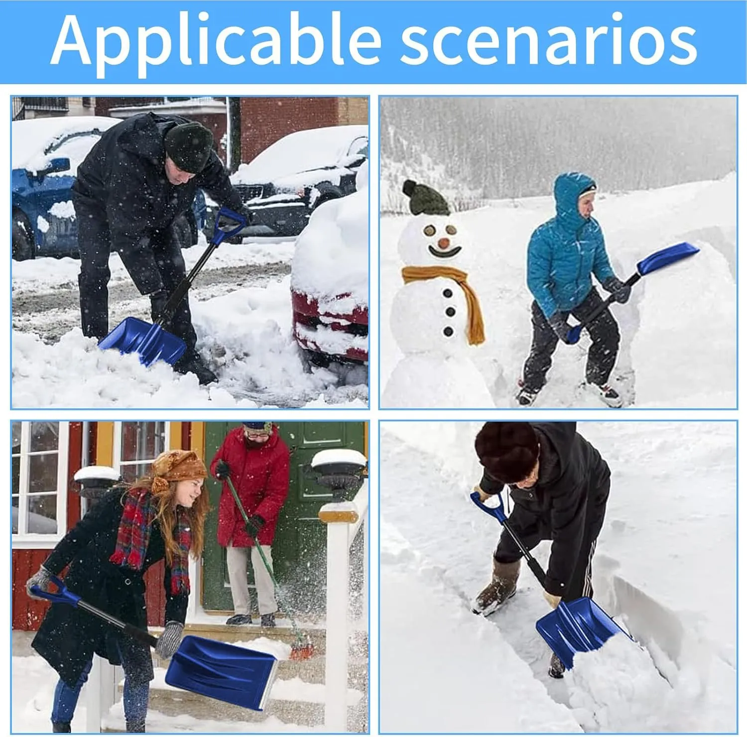 Snow Shovel, Lightweight Sports Multifunctional Detachable Shovel, Snow Shovel for Driveway, Snow Scoop Shovel with Ergonomic D-Shaped Handle, Suitable for Snow Removal and Travel (Blue)