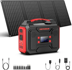Solar Generator 300W, Portable Power Station with 40W Foldable Solar Panel, Big Power Bank with AC Outlet, Multi-Port with LED Flashlights for CPAP Home Outdoor Camping Hurricane Emergency