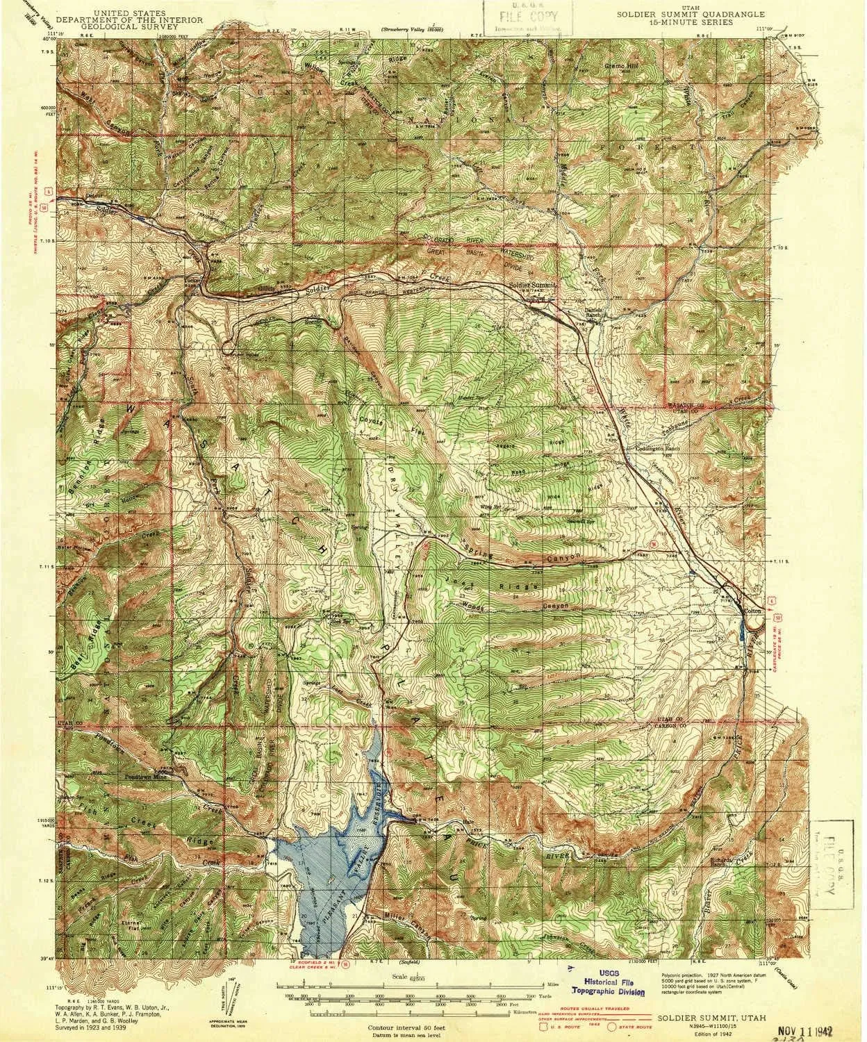 Soldier Summit UT topo map, 1:62500 Scale, 15 X 15 Minute, Historical, 1942, 19.8 x 16.5 in