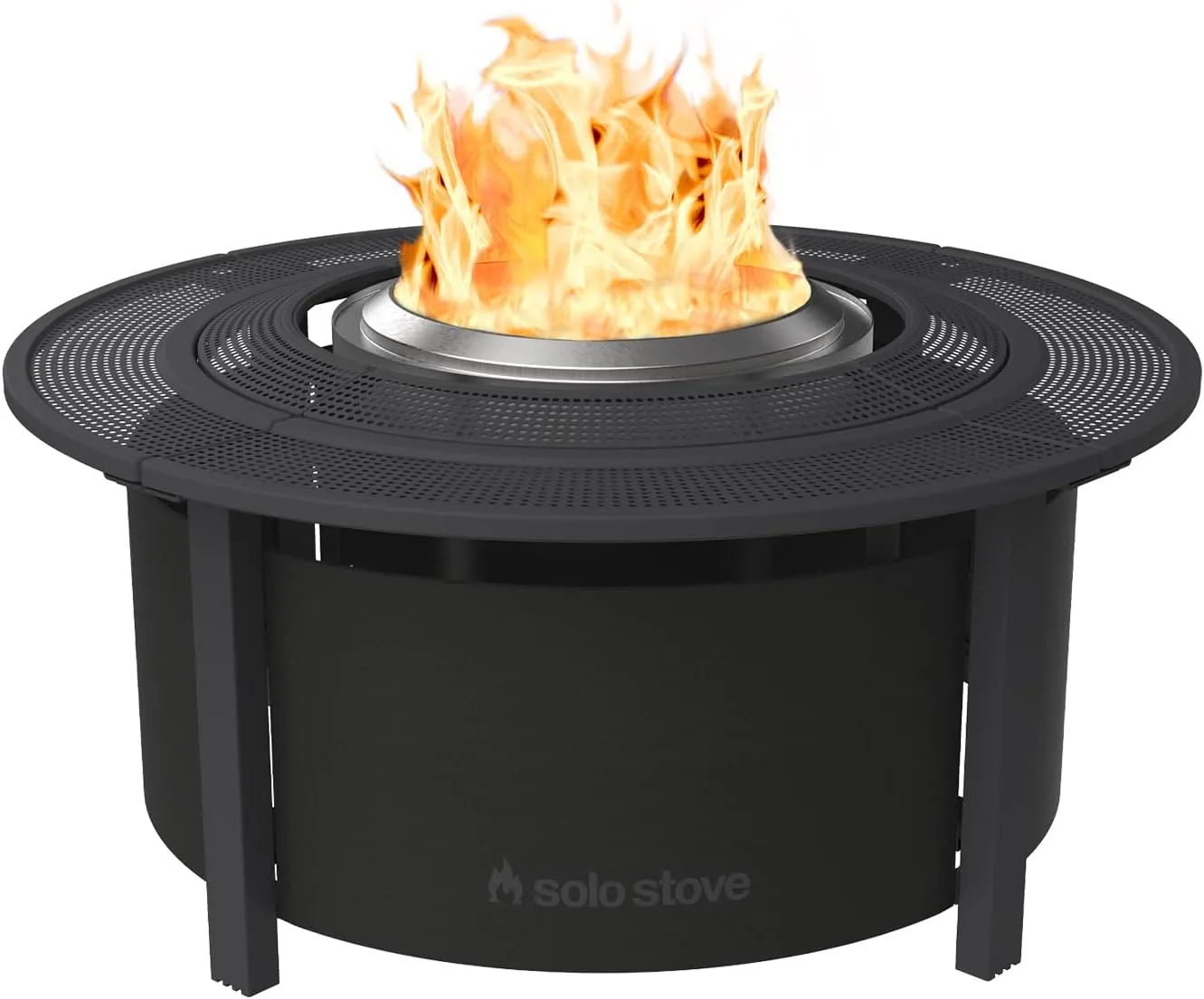 Solo Stove 42 Inch Fire Pit Surround Tabletop - Portable Protective Barrier for Wood Burning Fire Pits for Safety & Extra Space - Powder-Coated Steel and UV-Resistant Outdoor Fabric, Black