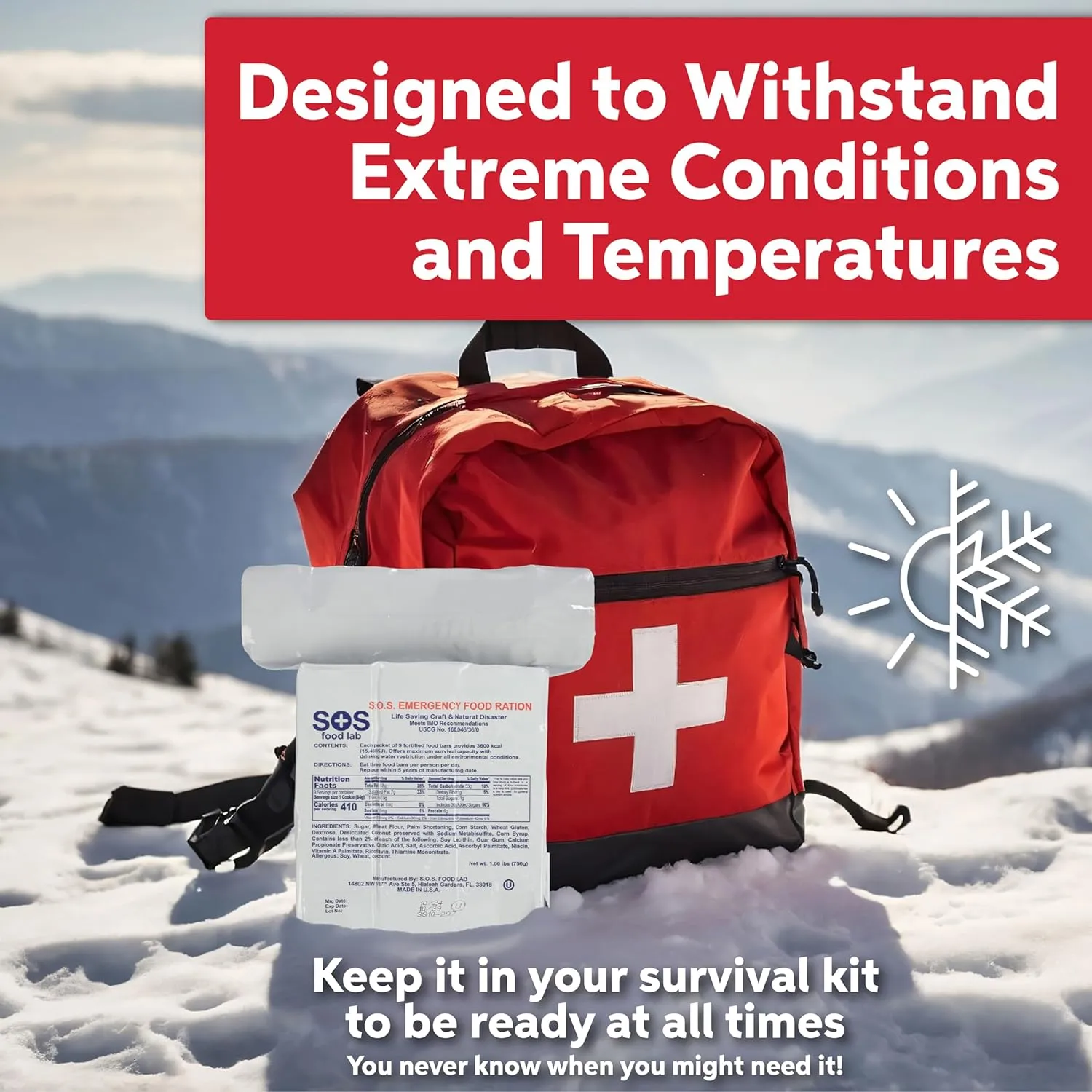 SOS Food Lab Emergency Food Bar - 3600 Calorie Ration (2 Pack Shortbread Cookie) - 3 Day/72 Hour Ready to Eat Supply for Camping, Hiking, Disaster Preparedness - 5 Year Shelf Life Energy Survival Food