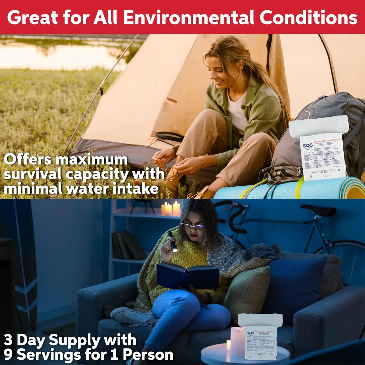 SOS Food Lab Emergency Food Bar - 3600 Calorie Ration (2 Pack Shortbread Cookie) - 3 Day/72 Hour Ready to Eat Supply for Camping, Hiking, Disaster Preparedness - 5 Year Shelf Life Energy Survival Food
