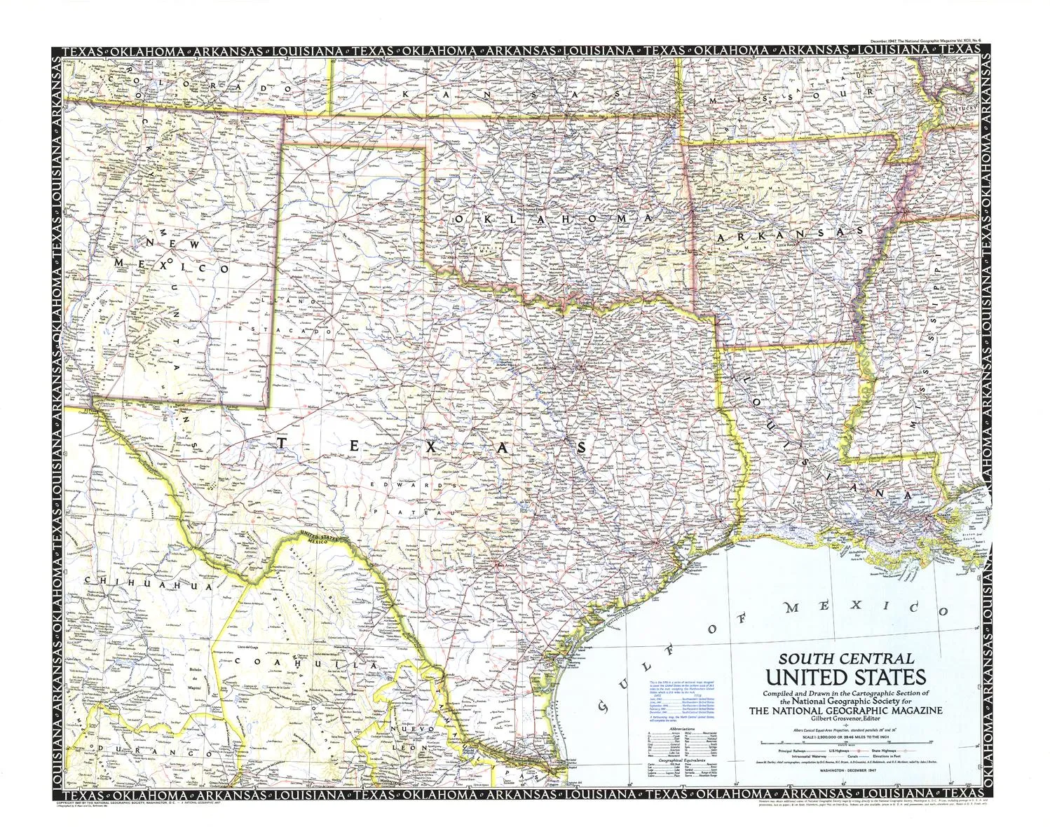 South Central United States Wall Map - Published 1947 by National Geographic