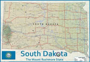 South Dakota State Physical Poster Map - 16.5 x 23.8 Inches - Paper Laminated