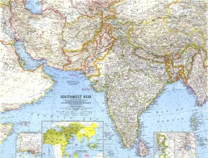 Southwest Asia Wall Map - Published 1963 by National Geographic