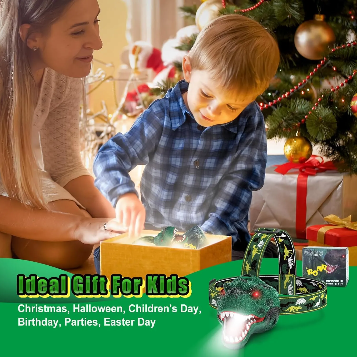 Spray Dinosaur Headlamp for Kids Flashlight 2 Pack, Rechargeable Led Headlights Roar & Silent Mode, T-Rex Dinosaur Toys for Kids 3 4 5 6 7 8, Camping Gear, Easter Gifts for Boys Girls Adults