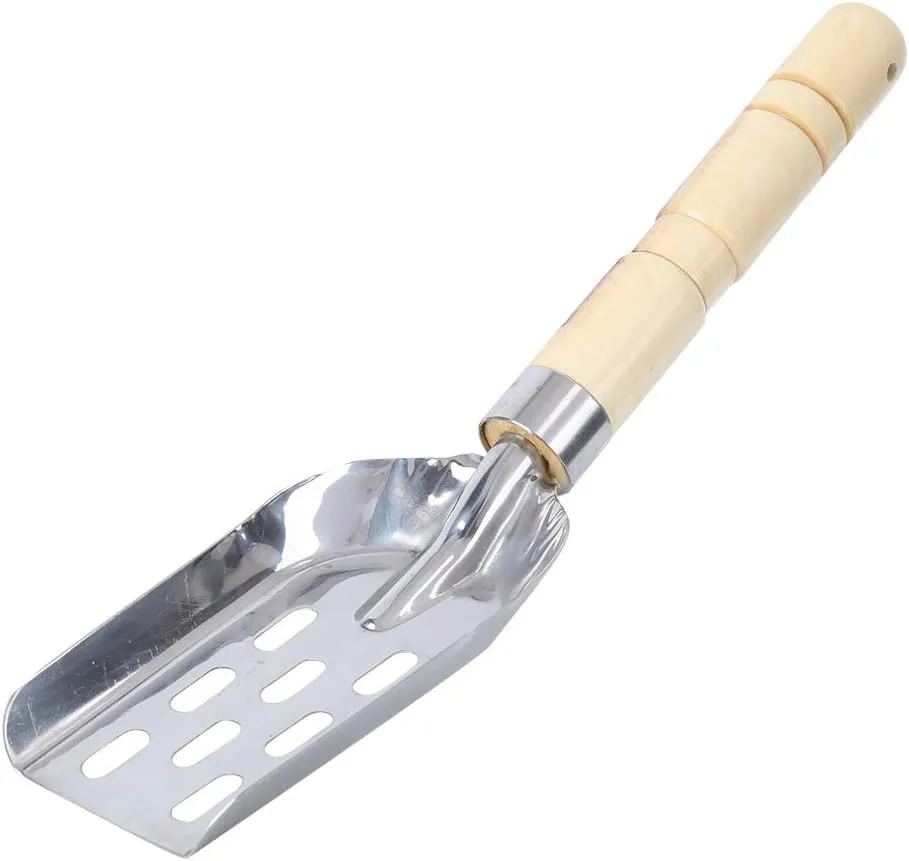 Stainless Steel Bait Shovel with Integrated Wooden Handle - Durable, Non-Slip for Fishing Tackle, Suitable for Ice Fishing