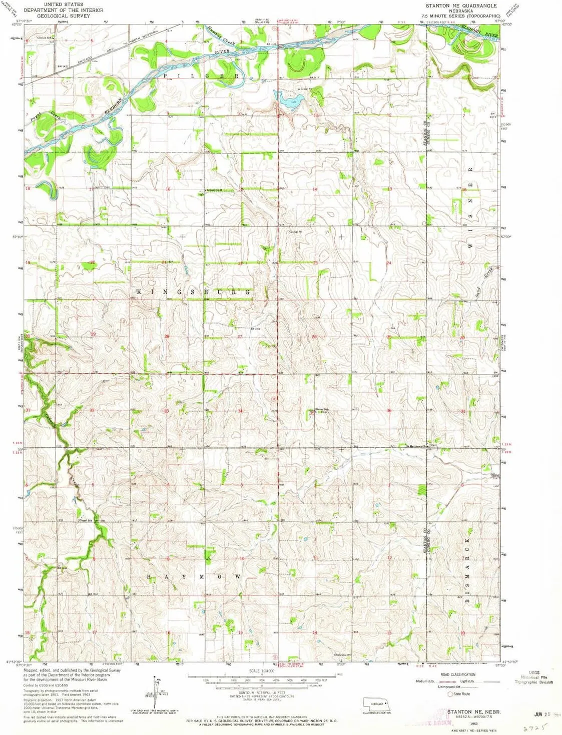 Stanton NE NE topo map, 1:24000 Scale, 7.5 X 7.5 Minute, Historical, 1963, Updated 1964, 26.8 x 22 in