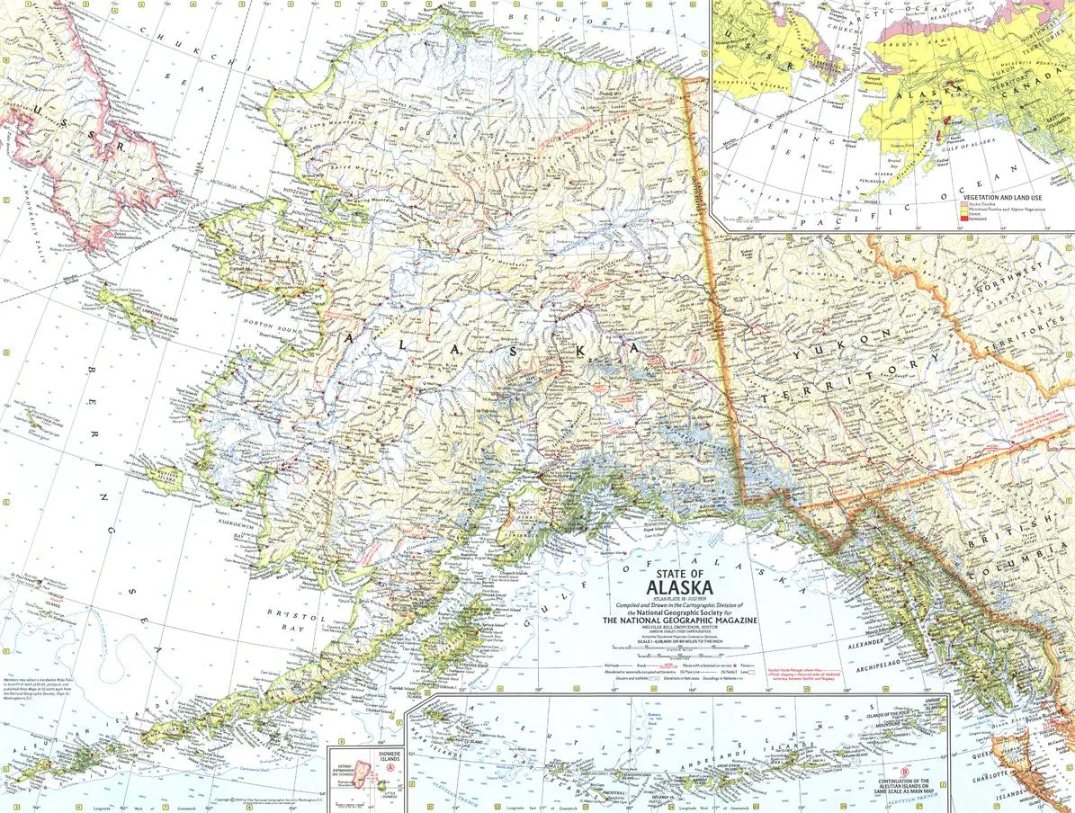 State of Alaska Wall Map - Published 1959 by National Geographic