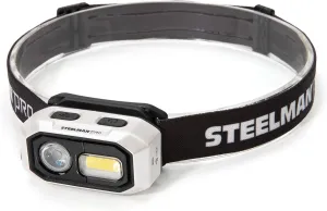Steelman Pro 300 Lumen Hands-Free Motion-Activated LED Rechargeable Headlamp for Workshop or Outdoors, Spotlight and Area Light Modes, Removable Light, Fully Adjustable Headband