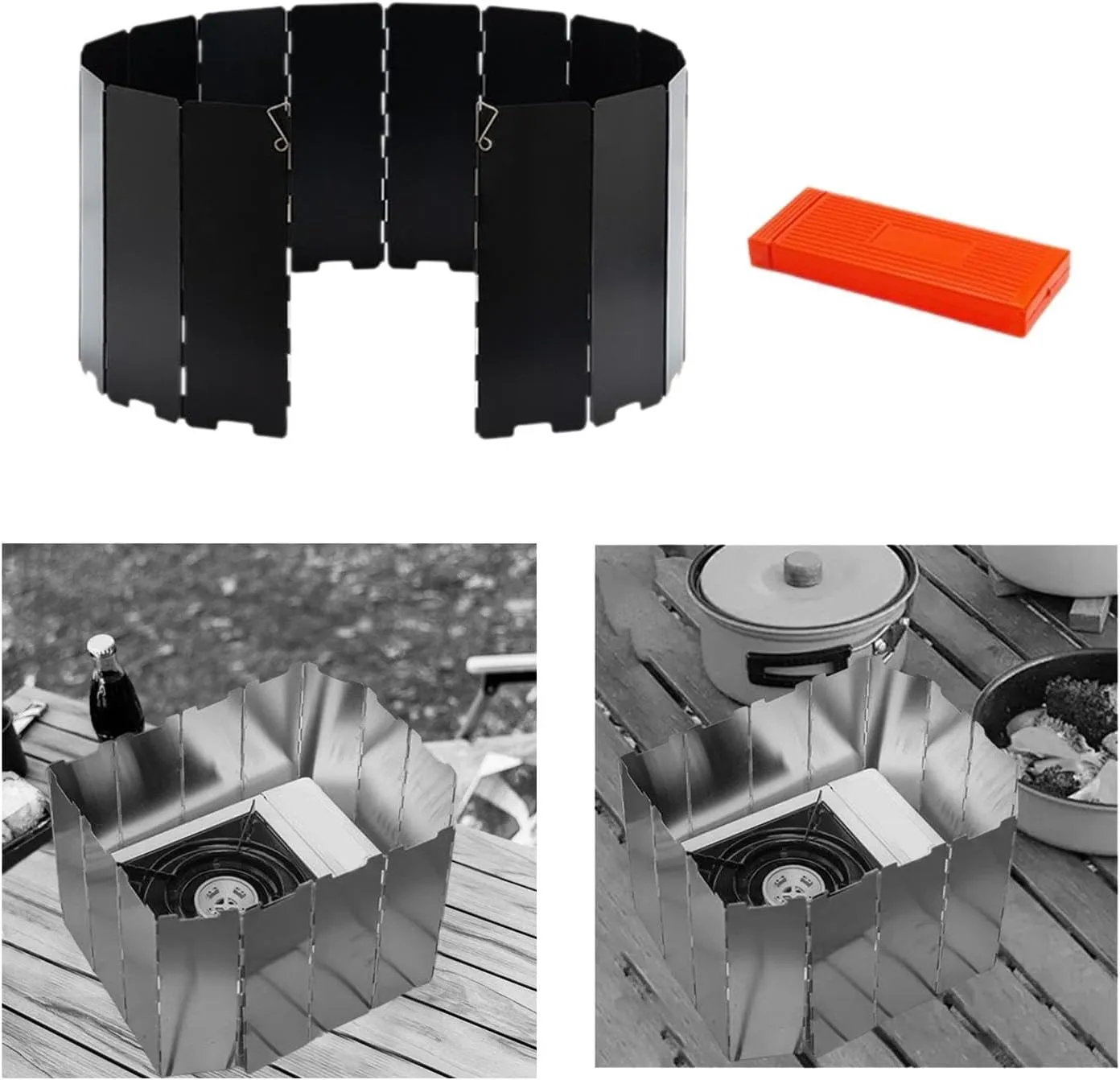 Stove Windscreen Wind Protector Foldable 16 Plates Portable Lightweight Wind Shade Windshield for Outdoor BBQ Cooker Hiking