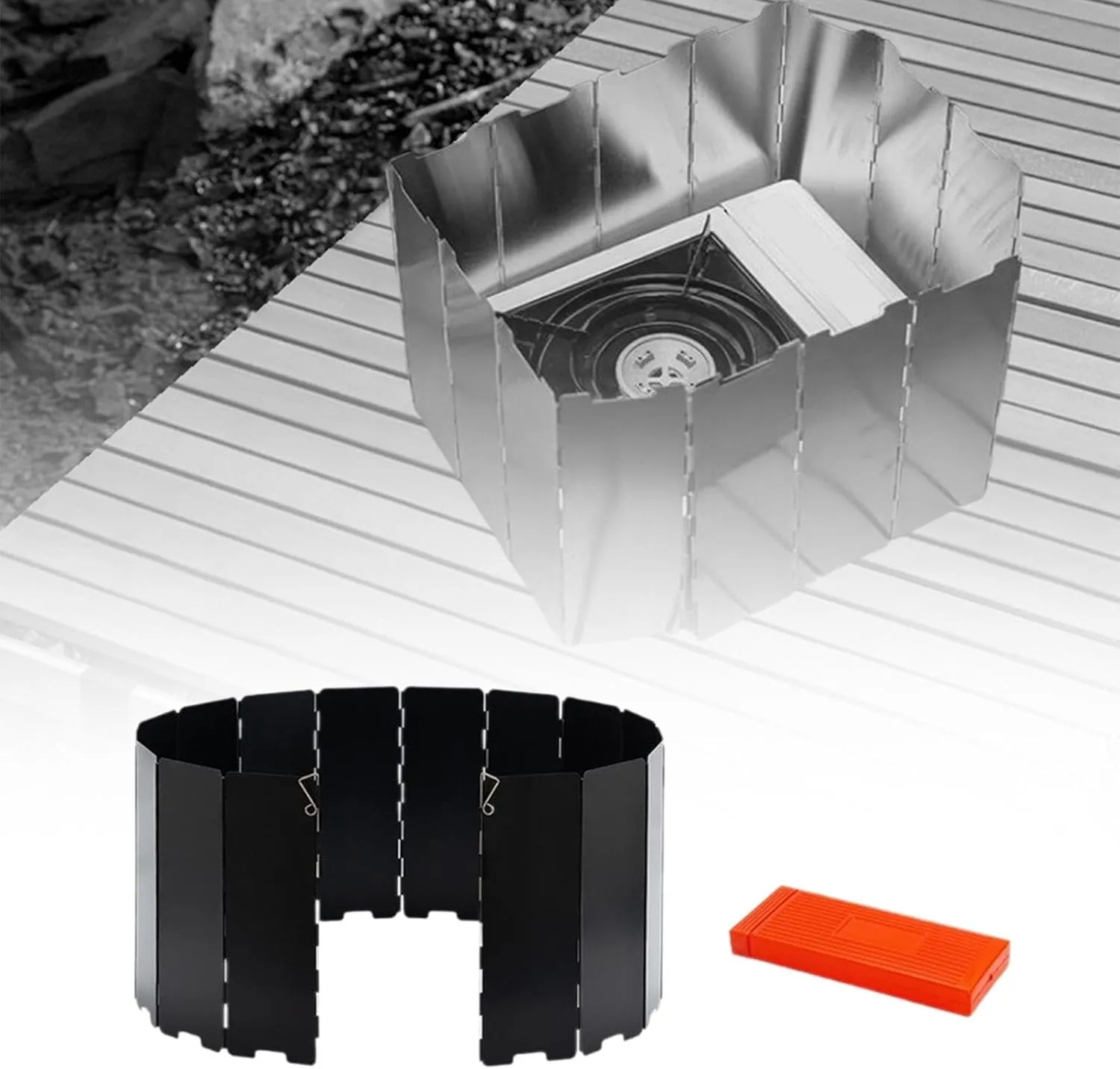 Stove Windscreen Wind Protector Foldable 16 Plates Portable Lightweight Wind Shade Windshield for Outdoor BBQ Cooker Hiking