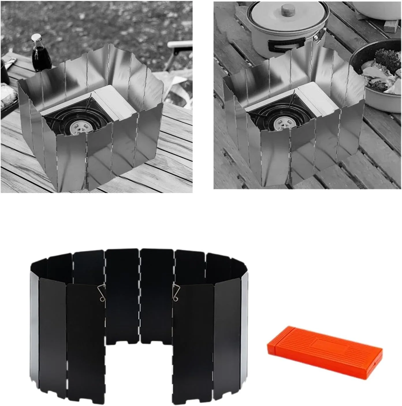 Stove Windscreen Wind Protector Foldable 16 Plates Portable Lightweight Wind Shade Windshield for Outdoor BBQ Cooker Hiking
