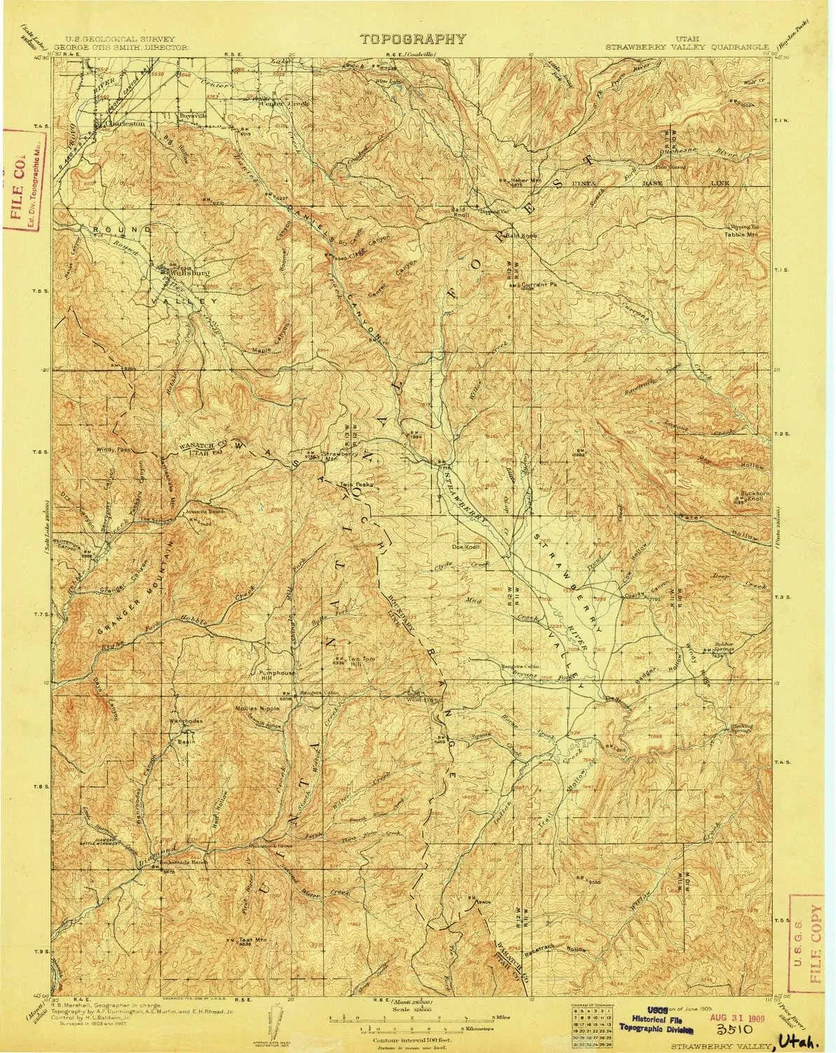 Strawberry Valley UT topo map, 1:125000 Scale, 30 X 30 Minute, Historical, 1909, 19.6 x 15.6 in