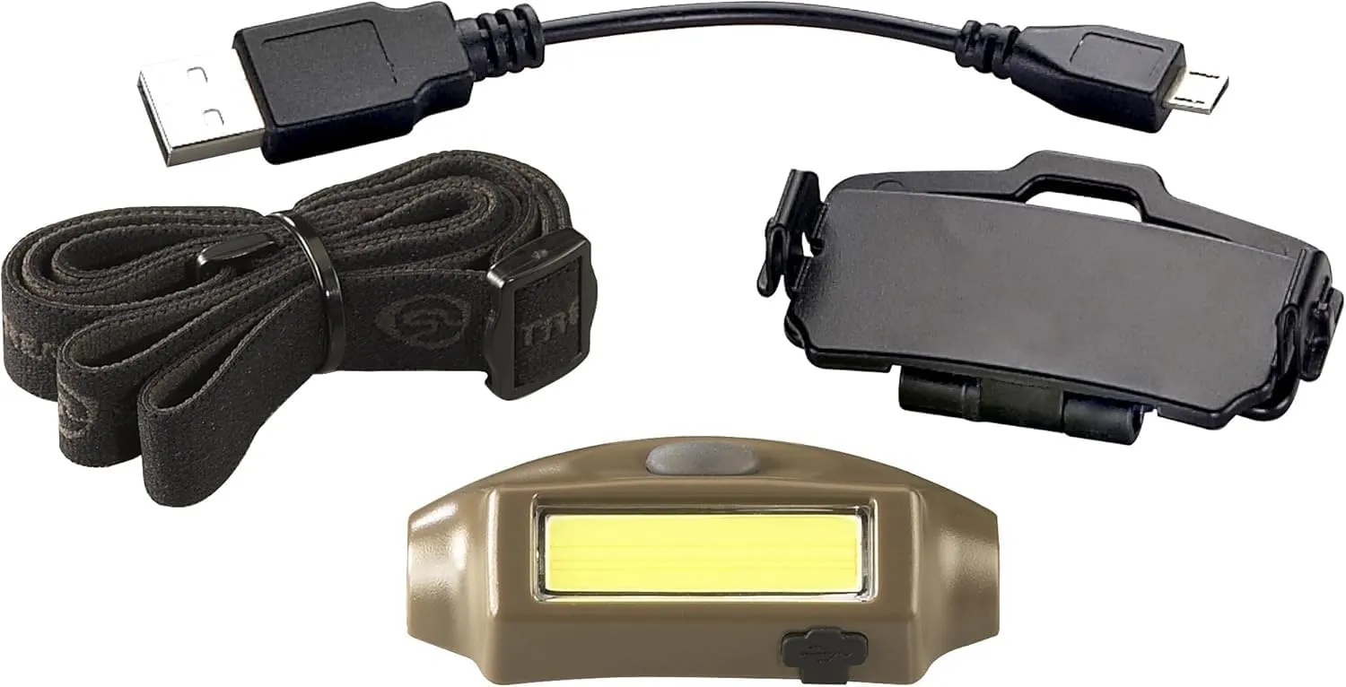 Streamlight 61705 Bandit 180-Lumen Rechargeable Headlamp with White and Red LEDs and USB Cord, Hat Clip & Elastic Headstrap, Red