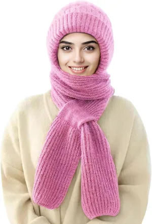 Sumolux Integrated Ear Protection Windproof Cap Scarf Elastic Knitting Thick