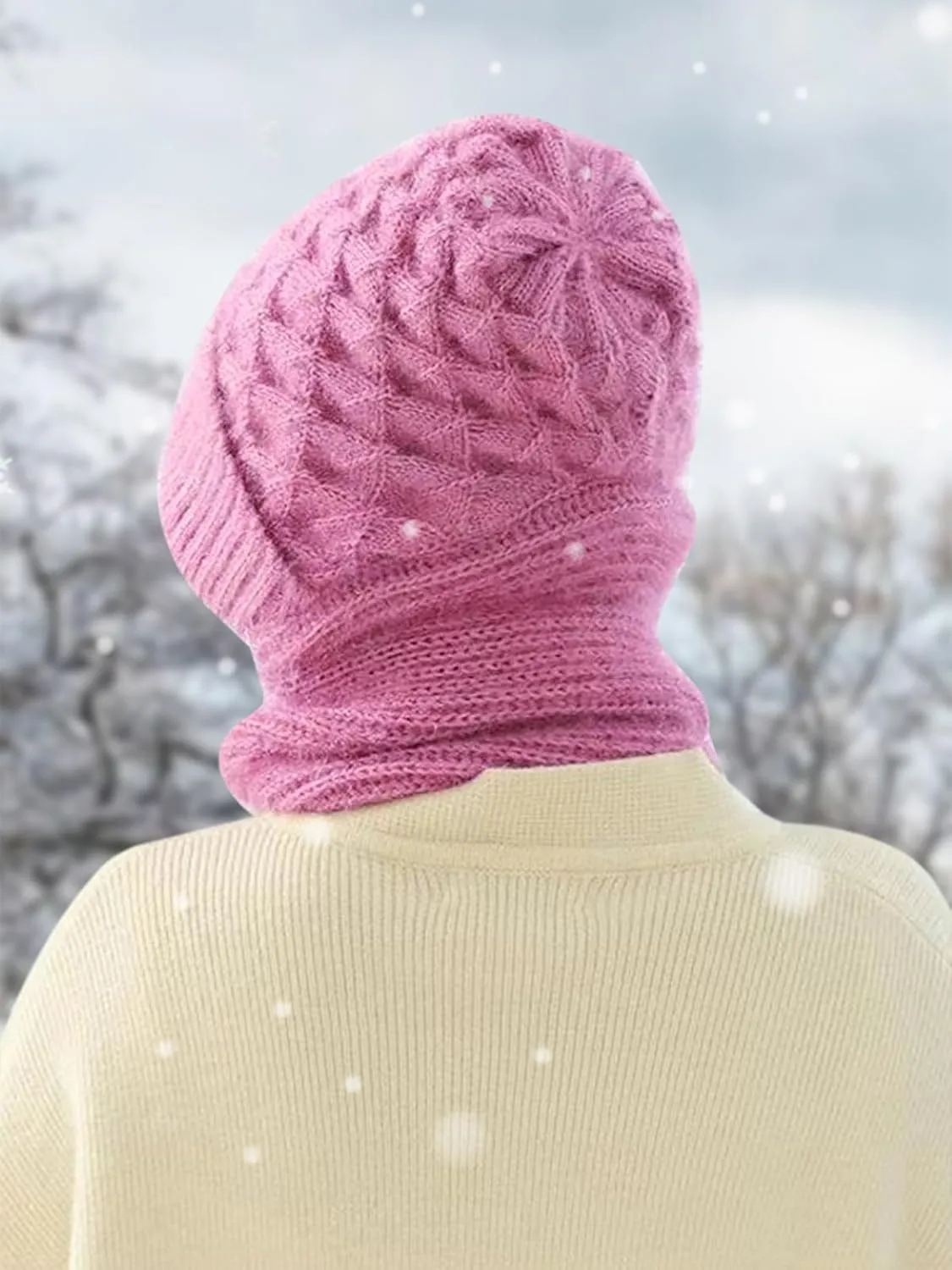 Sumolux Integrated Ear Protection Windproof Cap Scarf Elastic Knitting Thick