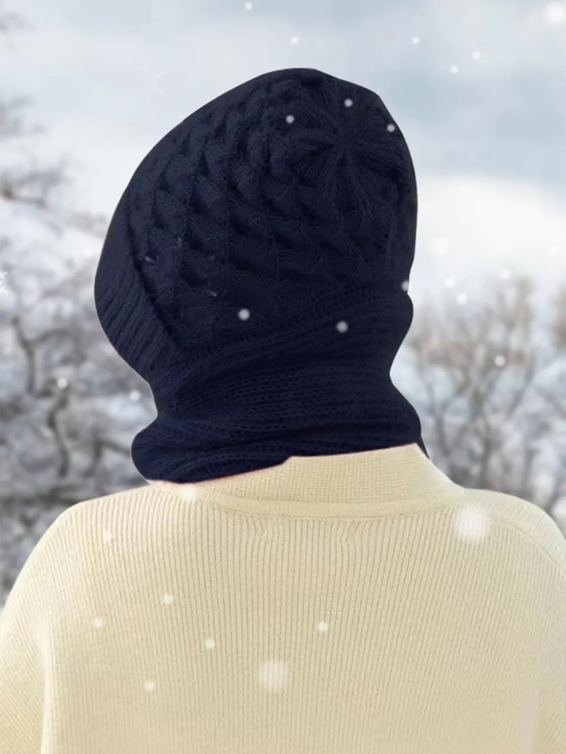 Sumolux Integrated Ear Protection Windproof Cap Scarf Elastic Knitting Thick