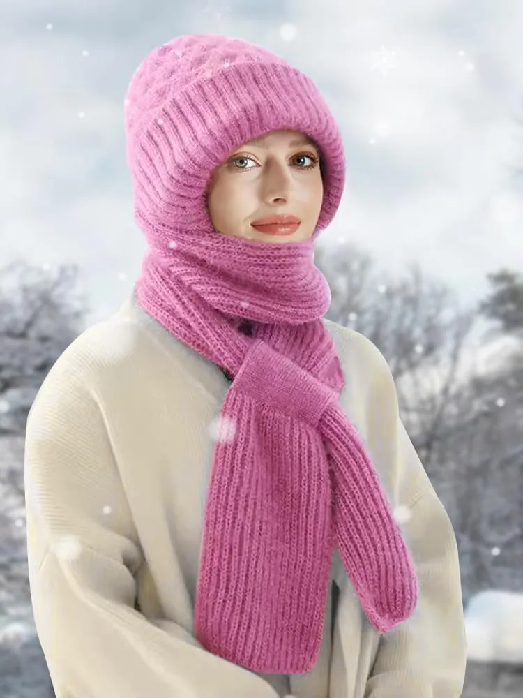 Sumolux Integrated Ear Protection Windproof Cap Scarf Elastic Knitting Thick