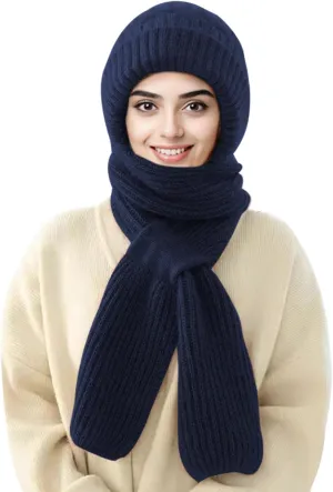 Sumolux Integrated Ear Protection Windproof Cap Scarf Elastic Knitting Thick