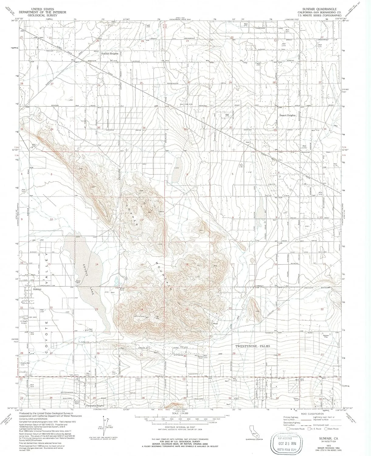 Sunfair CA topo map, 1:24000 Scale, 7.5 X 7.5 Minute, Historical, 1972, Updated 1994, 26.7 x 22 in - Polypropylene